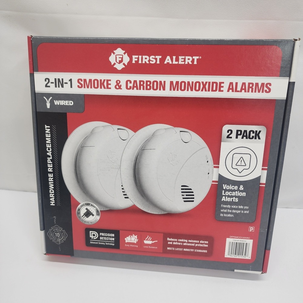 First Alert 2 Pack  2-in-1 Smoke & Carbon Monoxide Alarms w/ Voice Alerts
